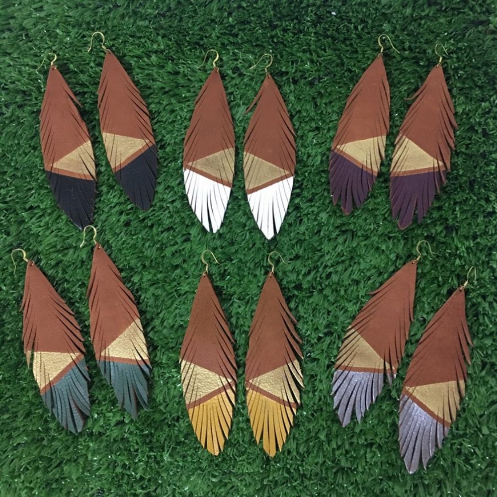 Feather Deerskin Leather Earrings
